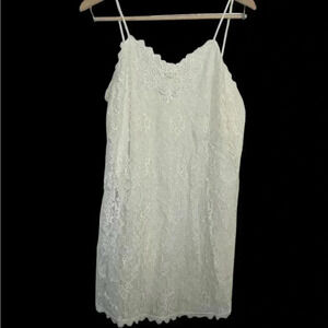 Vintage Shadowline Ivory Lace Slip Dress Gown‎ Spaghetti Straps Flower Small